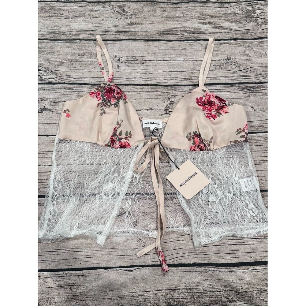 NWT superdown Lace and Satin Crop Top / Lingerie Top; Tie Front Size Large
